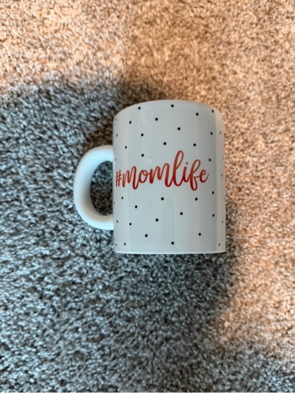 White '#momlife' Ceramic Coffee Mug with Red Script